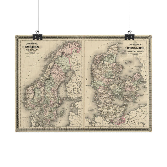 Antique Map of Scandinavia (1886) — A.J. Johnson, Sweden, Norway & Denmark