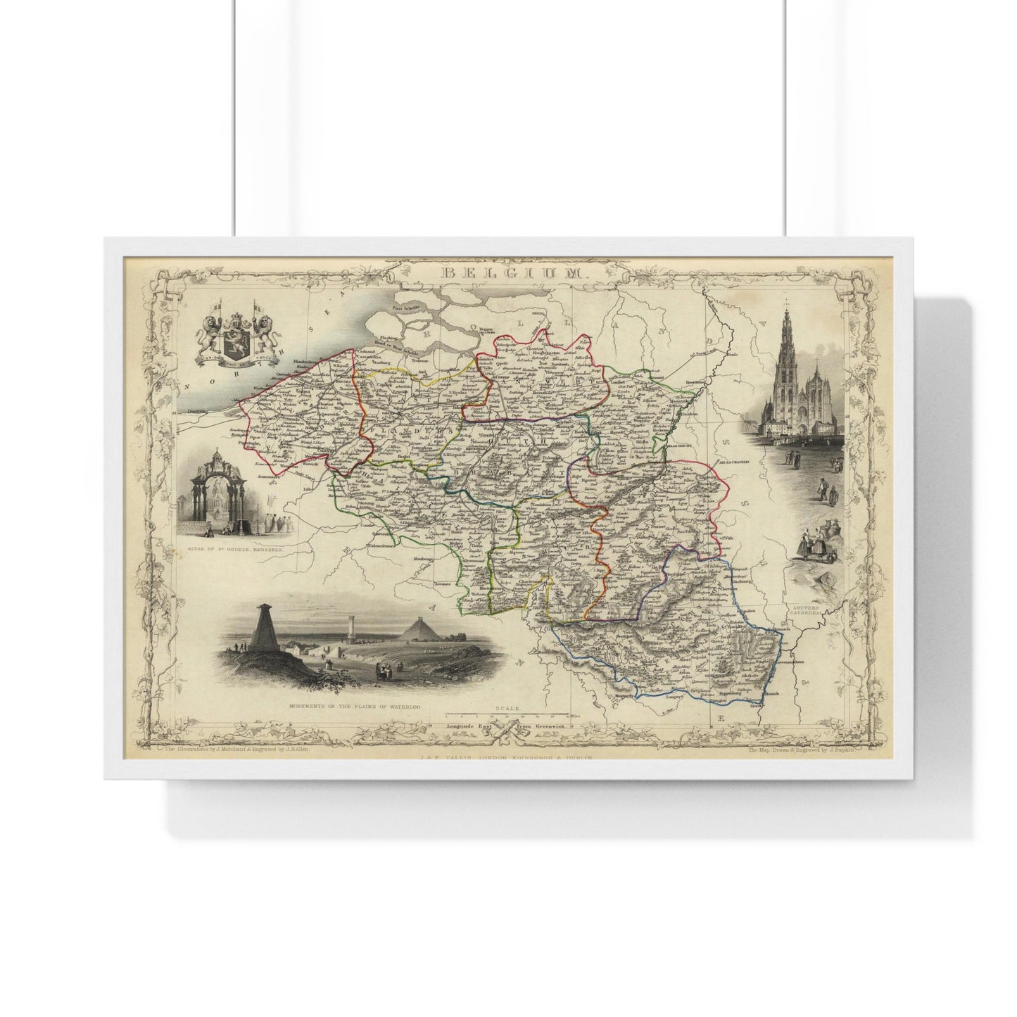 Belgium - 19th Century Map (Premium Wood Frame)