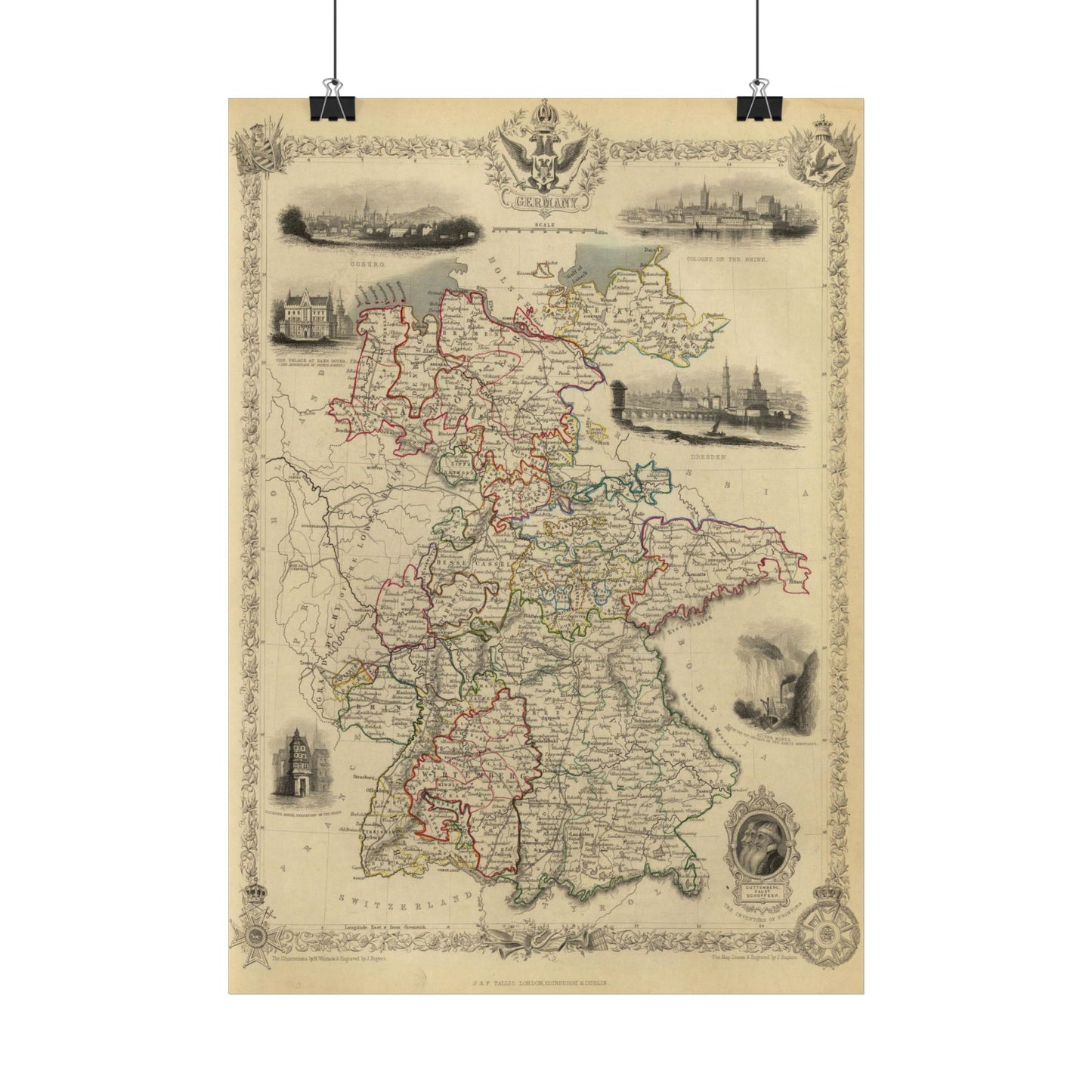 Antique Map of Germany (1851) — Illustrated Atlas by J. & F. Tallis and R. Montgomery Martin