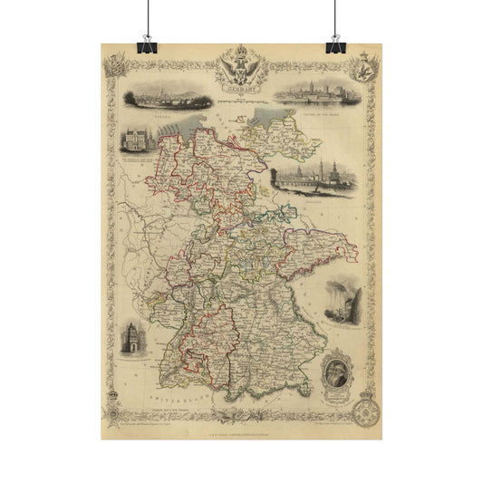 Antique Map of Germany (1851) — Illustrated Atlas by J. & F. Tallis and R. Montgomery Martin