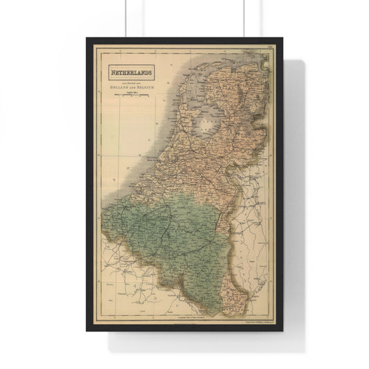 Netherlands - 19th Century Map (Premium Wood Frame)