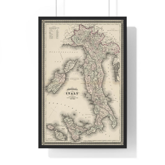 Italy - 19th Century Map (Premium Wood Frame)