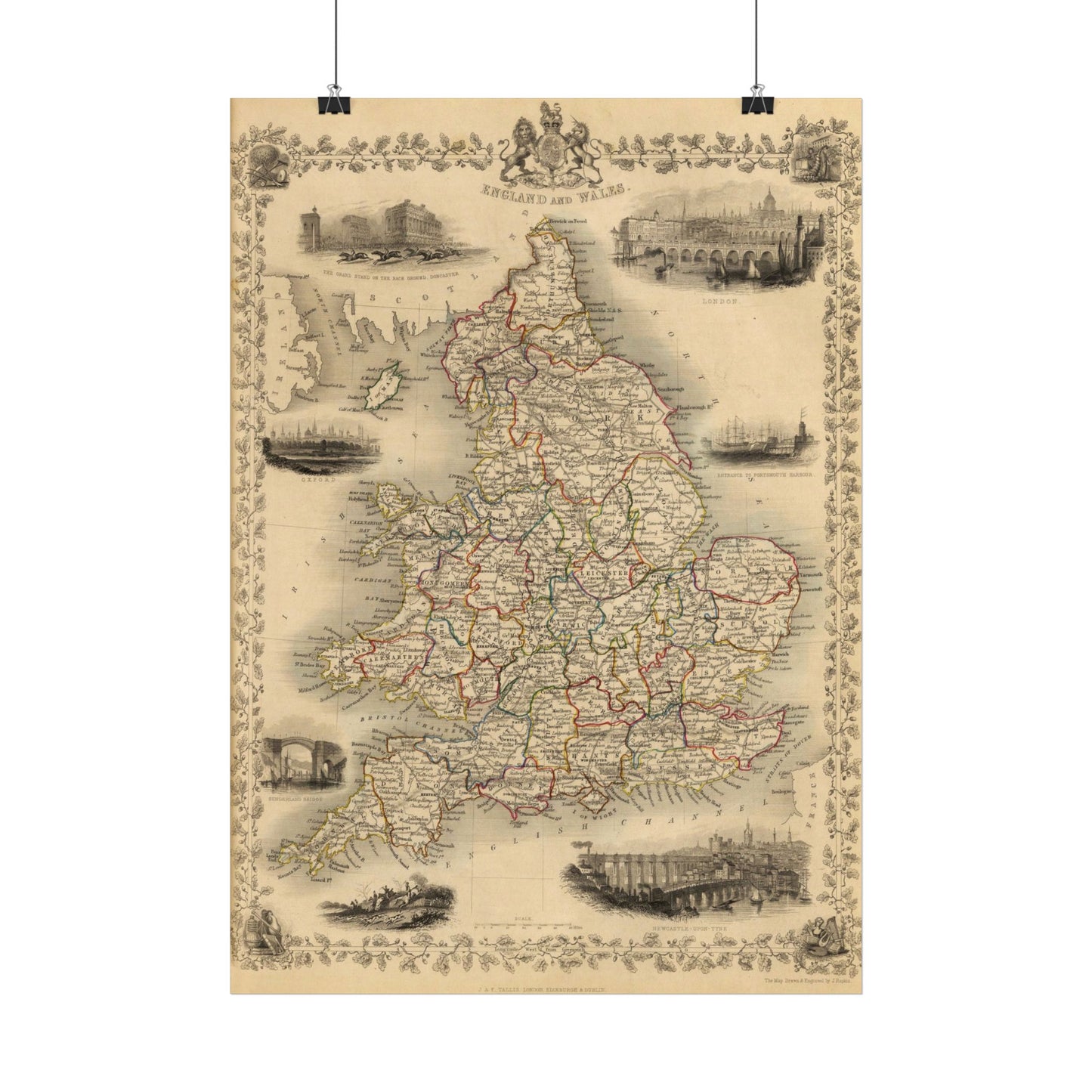 Antique Map of England & Wales (1851) — J. & F. Tallis, The Illustrated Atlas, London & New York