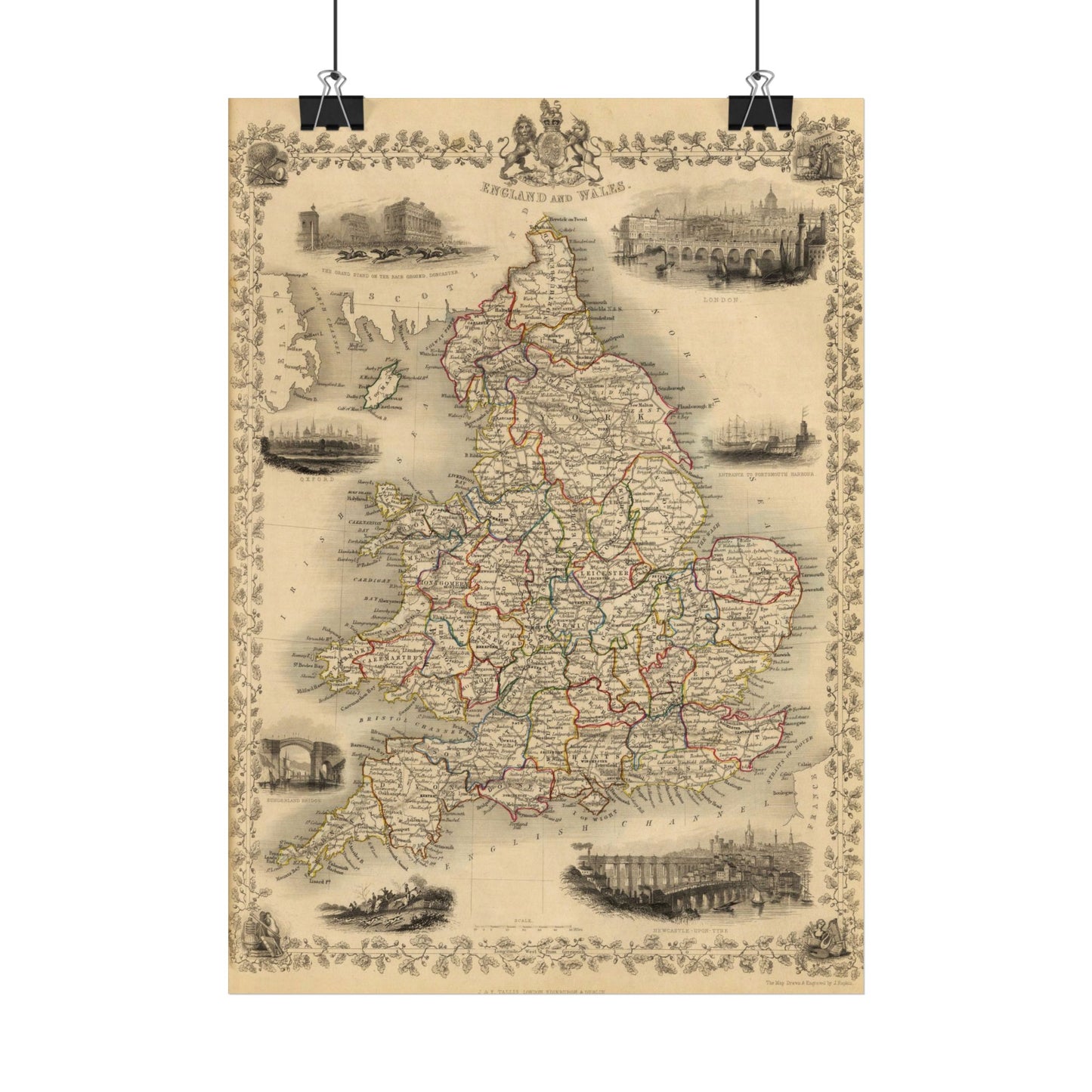 Antique Map of England & Wales (1851) — J. & F. Tallis, The Illustrated Atlas, London & New York