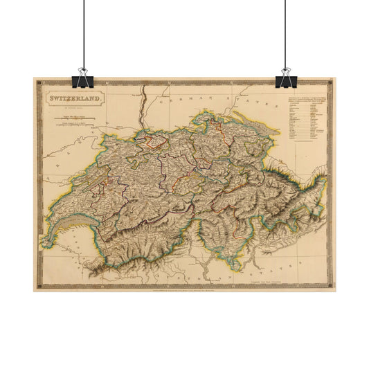 Antique Map of Switzerland (1828) — Sidney Hall, A New General Atlas, London