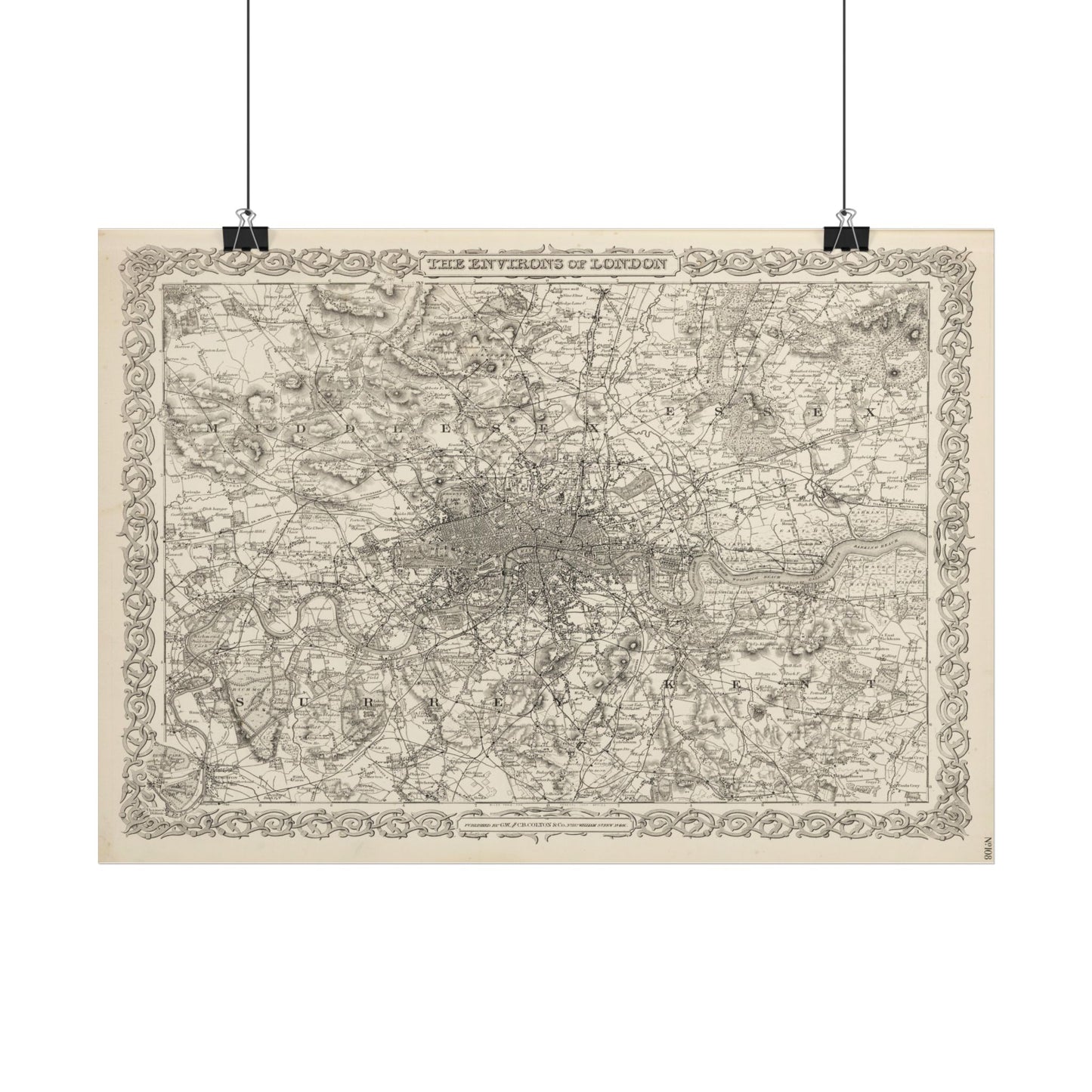 Antique Map of London (1886) — G.W. Colton, The Environs of London, New York Edition