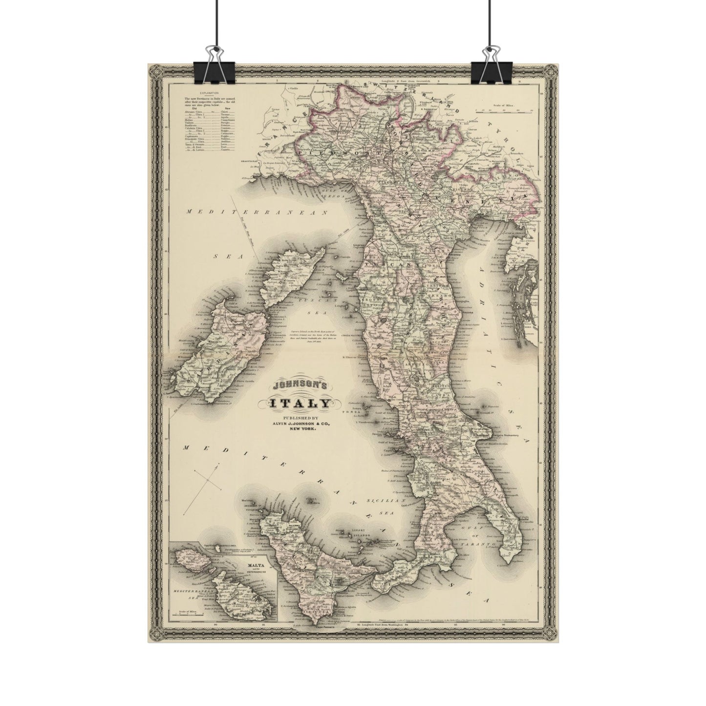 Antique Map of Italy (1886) — A.J. Johnson, Johnson’s New Illustrated Family Atlas