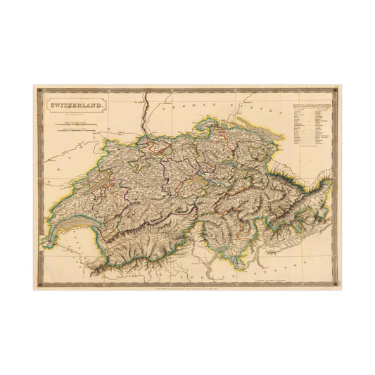 Switzerland - 19th Century Map (Museum Paper Print)