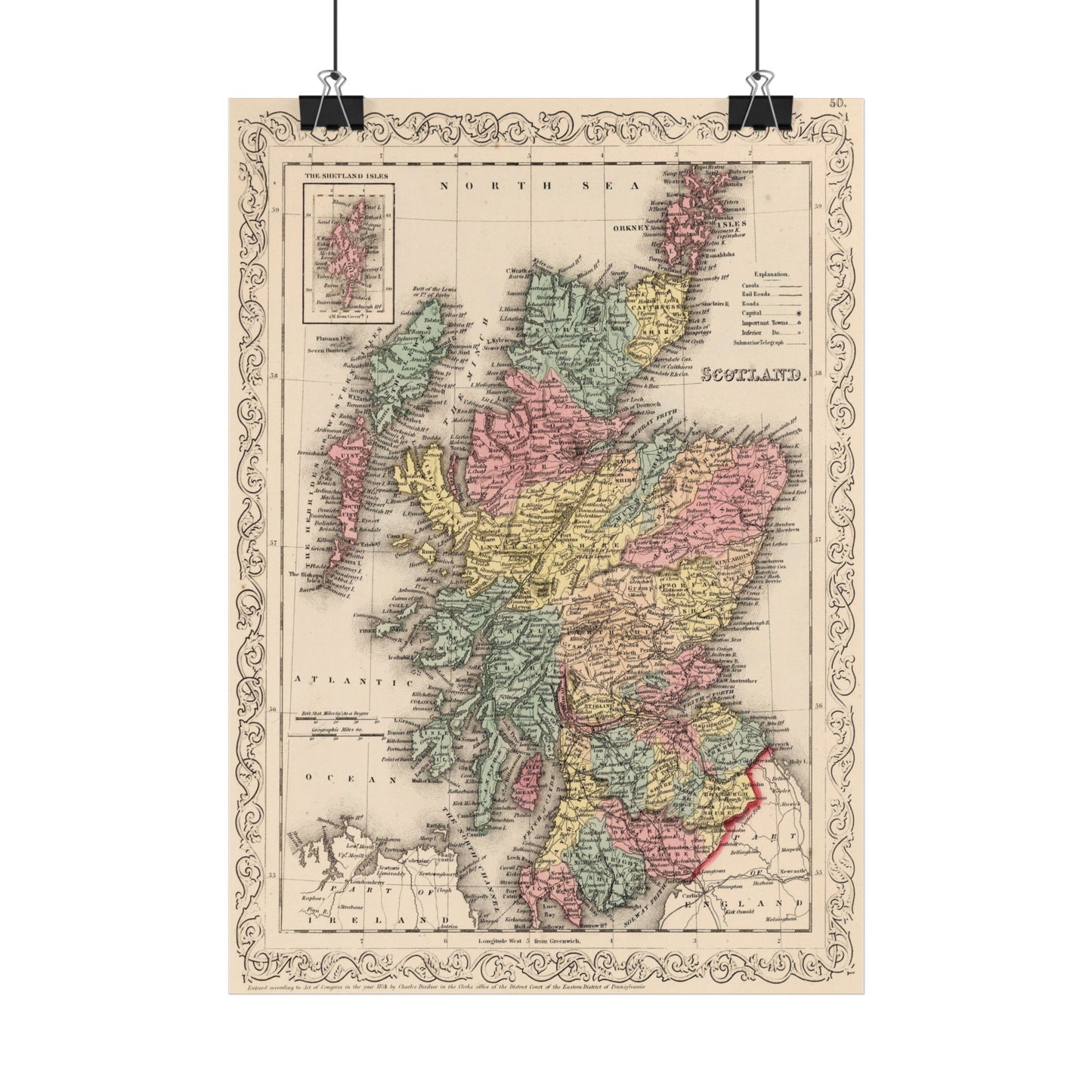 Antique Map of Scotland (1859) — Samuel Augustus Mitchell, New Universal Atlas, Philadelphia