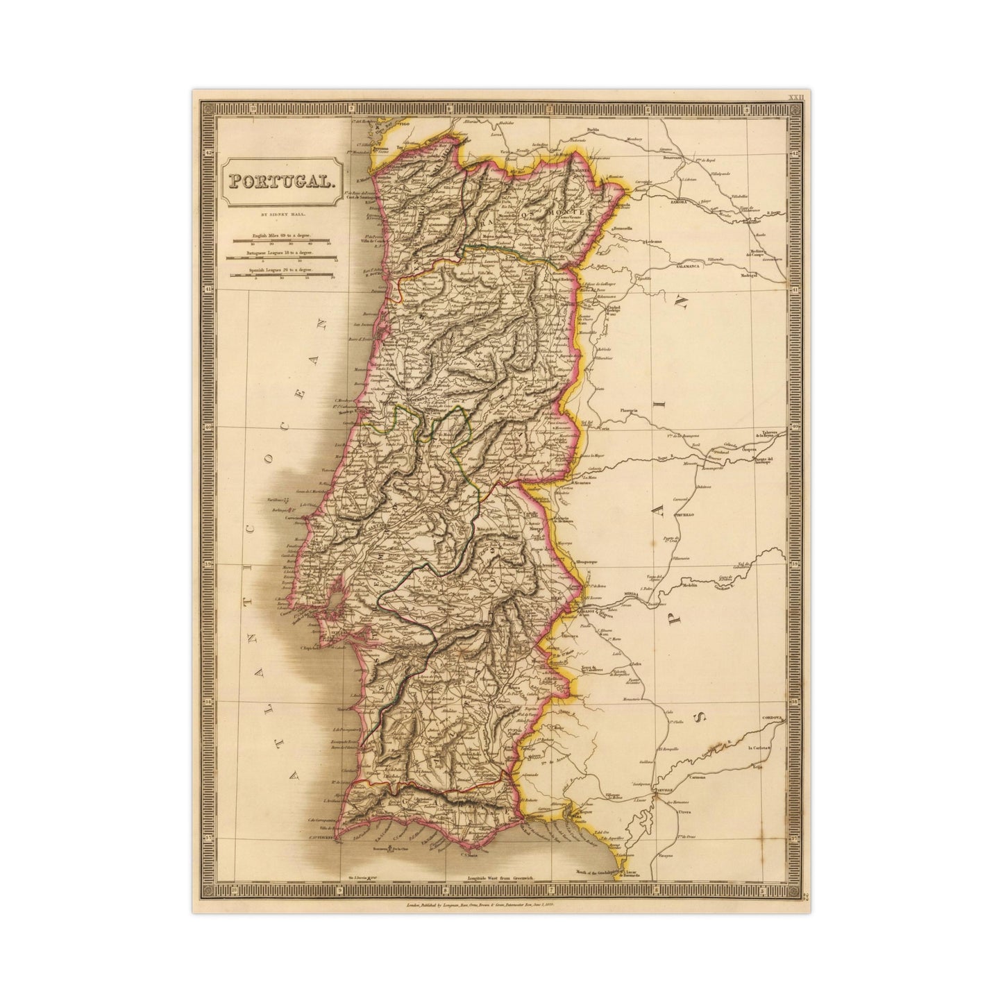 Portugal - 19th Century Map (Museum Paper Print)