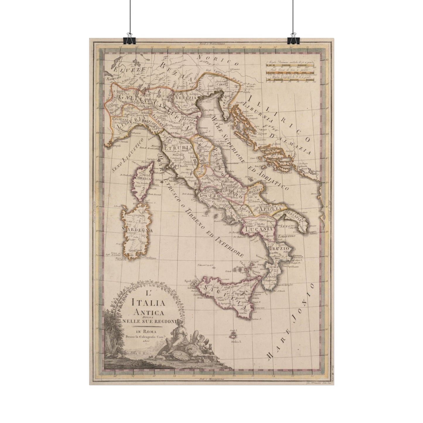 Antique Map of Ancient Italy (1800) — Giovanni Maria Cassini, L’Italia Antica divisa nelle sue Regioni