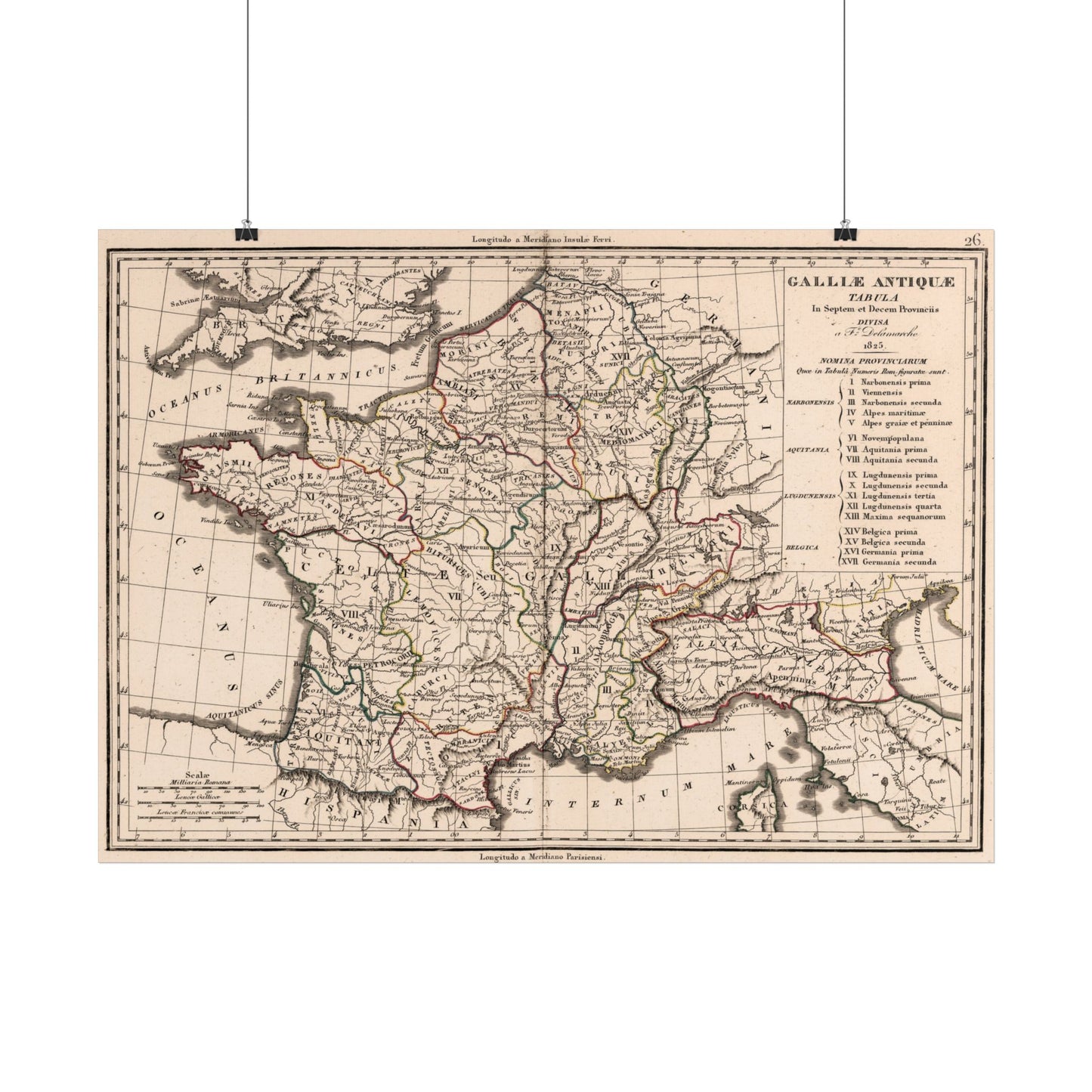 Antique Map of Ancient Gaul (1825) — Félix Delamarche, Galliae Antiquae, Paris
