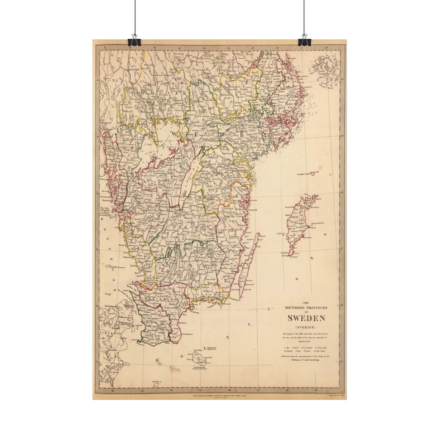 Antique Map of Southern Sweden (1833) — SDUK, Society for the Diffusion of Useful Knowledge, London
