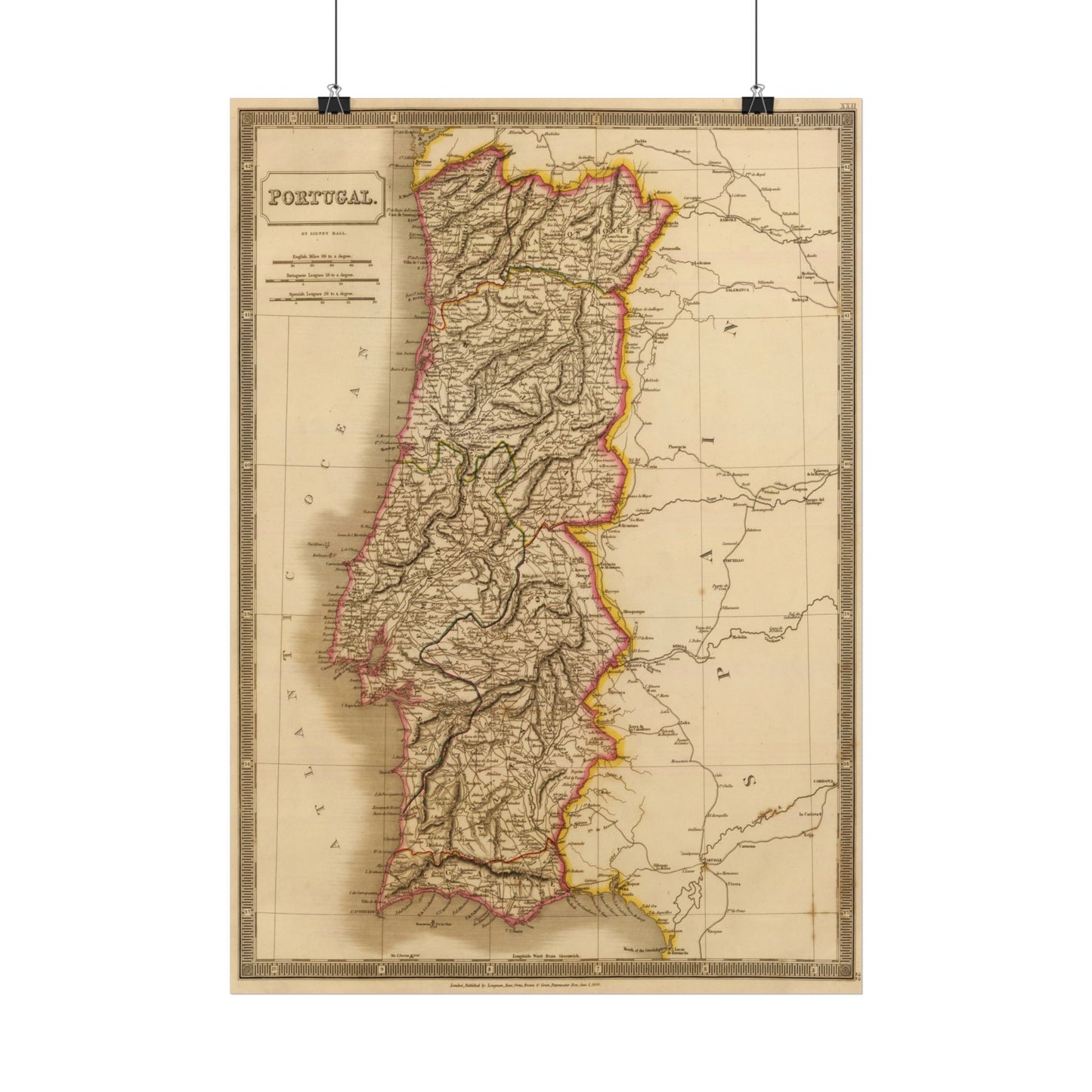 Antique Map of Portugal (1829) — Sidney Hall, A New General Atlas, London