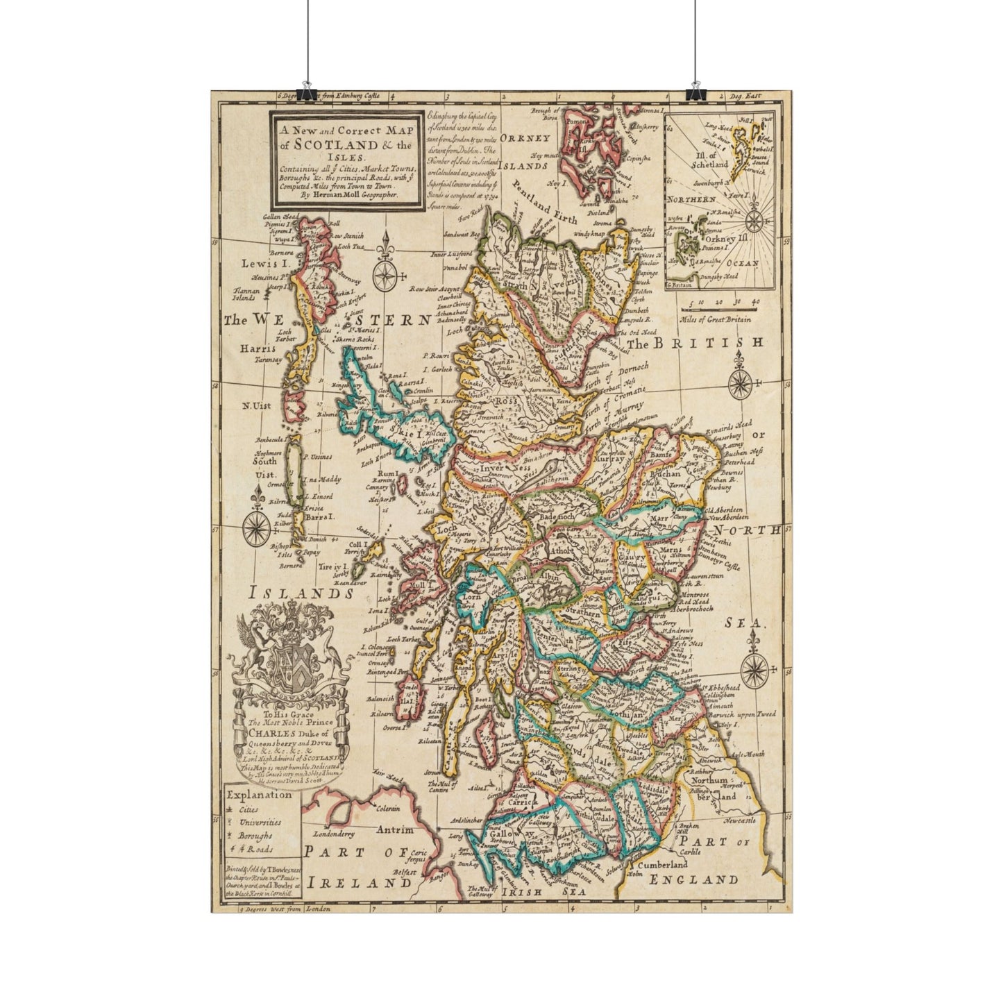 Antique Map of Scotland and the Isles (1732) — Herman Moll, London, Bowles Edition