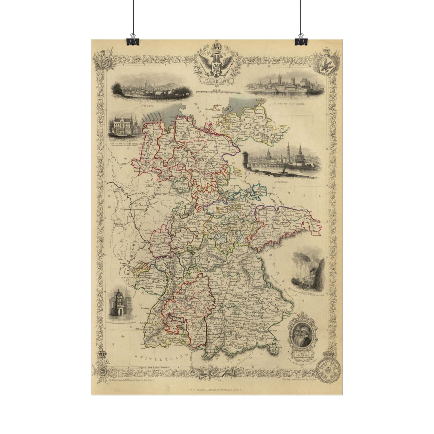 Antique Map of Germany (1851) — Illustrated Atlas by J. & F. Tallis and R. Montgomery Martin