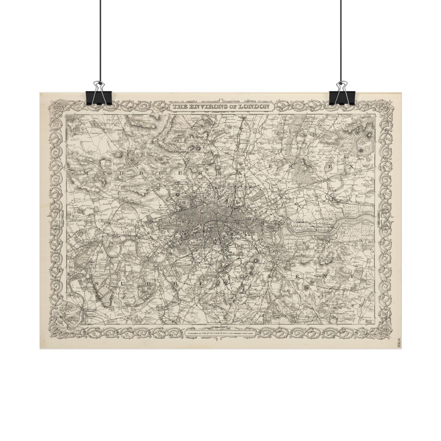 Antique Map of London (1886) — G.W. Colton, The Environs of London, New York Edition