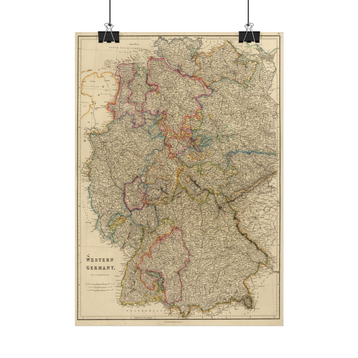 Antique Map of Western Germany (1832) — John Arrowsmith, London Atlas of Universal Geography