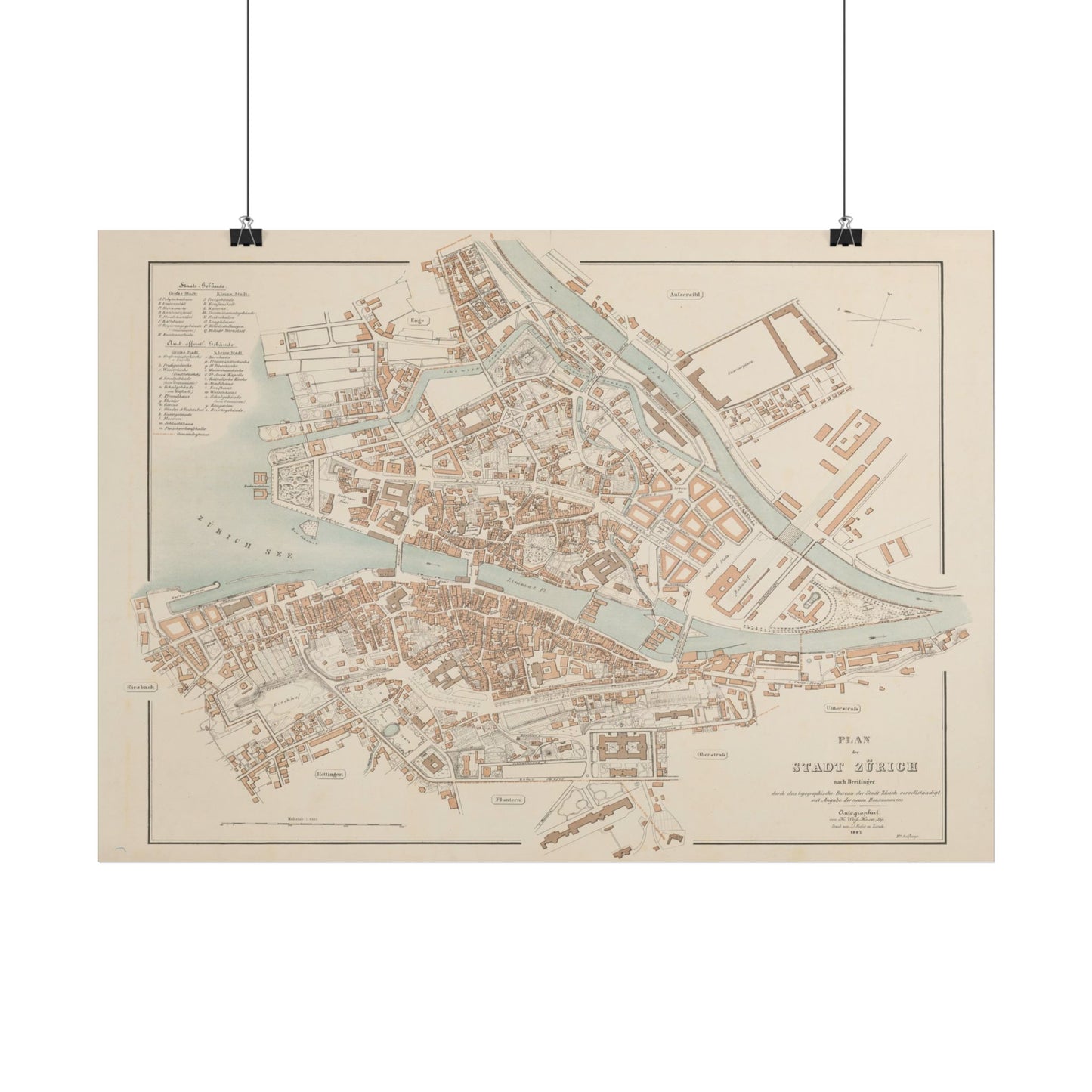 Antique Map of Zürich (1867) — Weiss-Keiser & Breitinger, Plan der Stadt Zürich