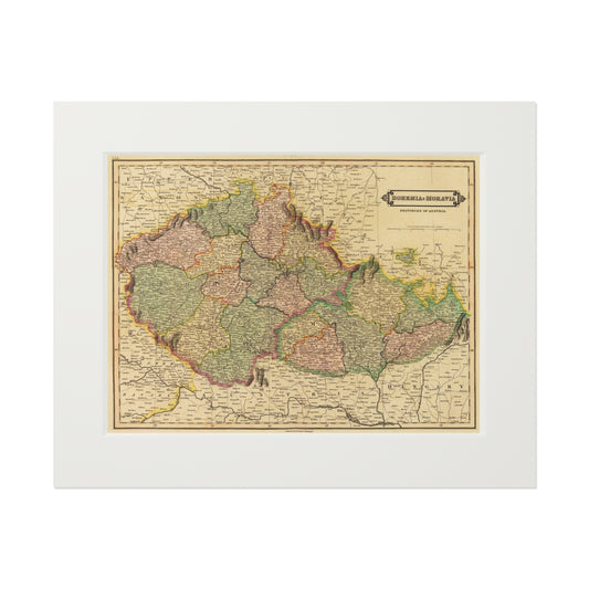 Bohemia & Moravia - 19th Century Map (Passepartout Paper Frame)