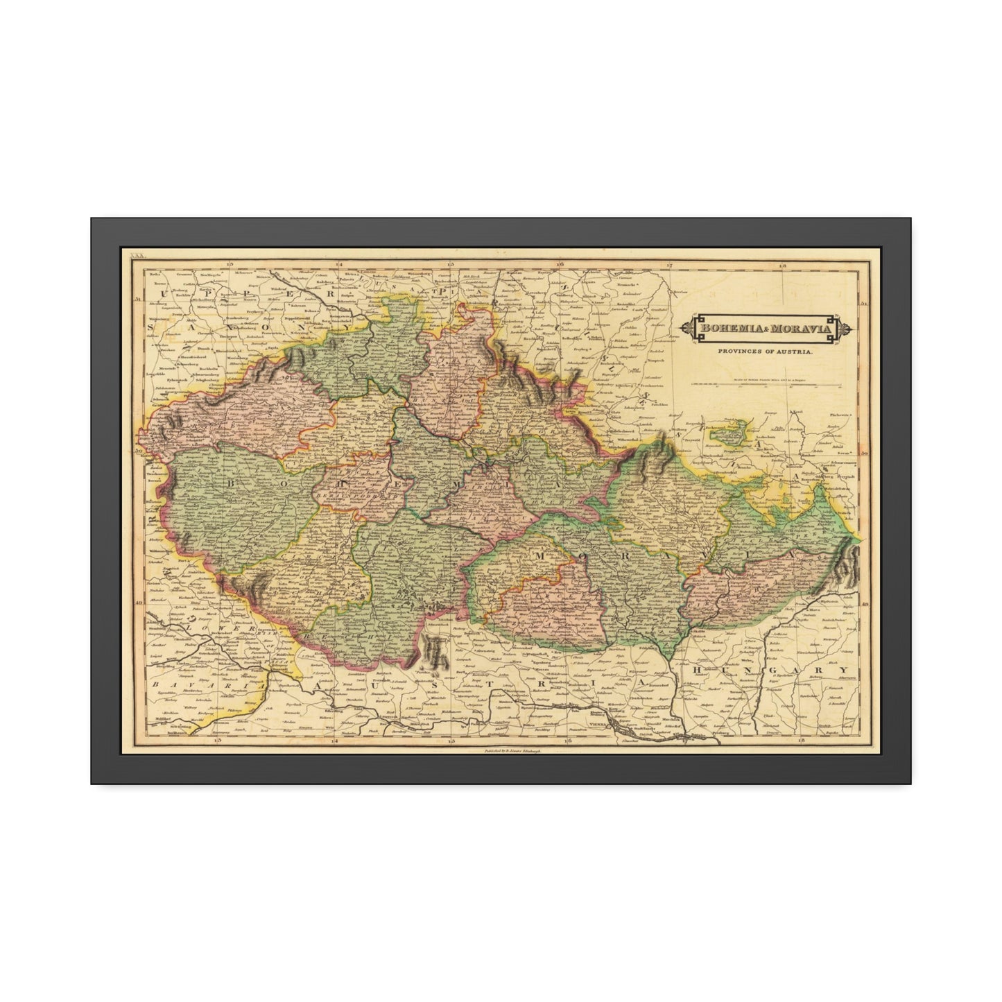 Antique Map of Bohemia and Moravia (1831) — (Framed Print) Provinces of Austria by Daniel Lizars