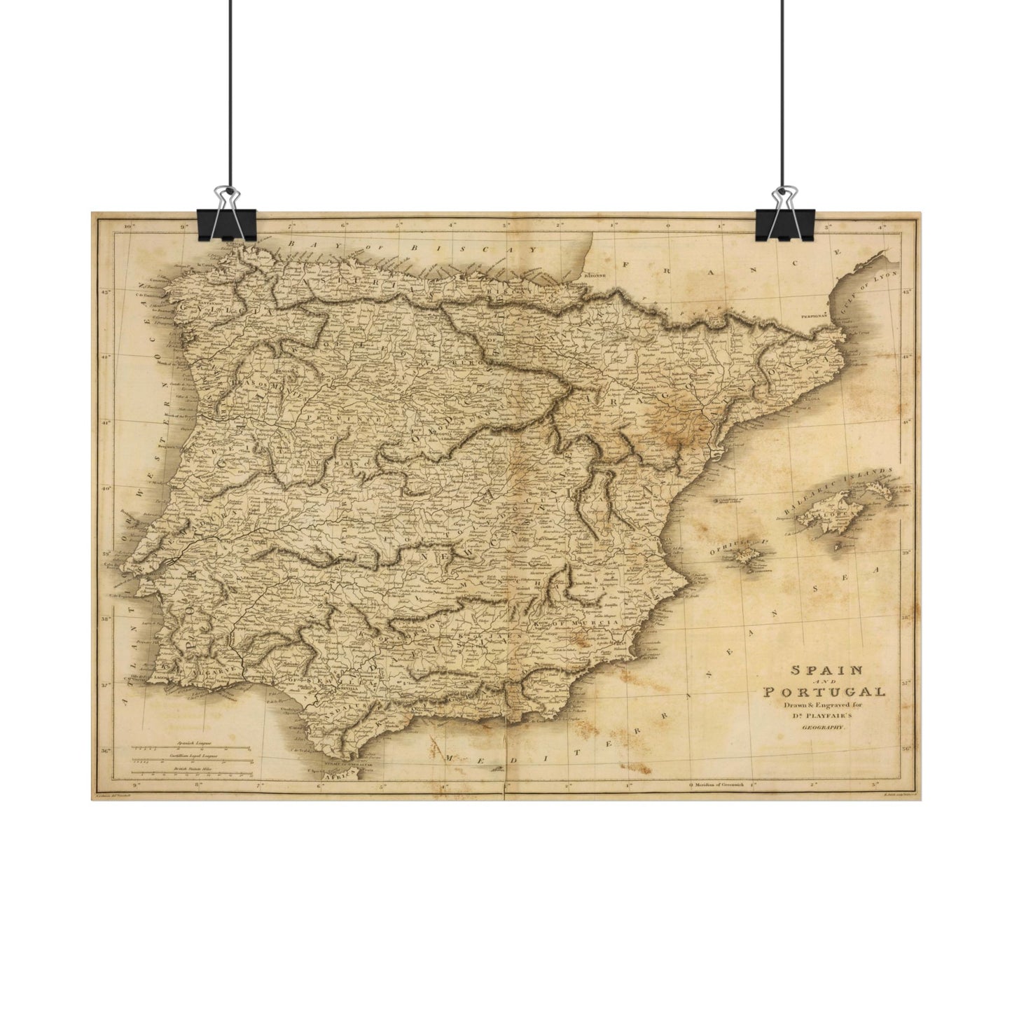 Antique Map of Spain & Portugal (1814) — James Playfair, A New General Atlas, Edinburgh