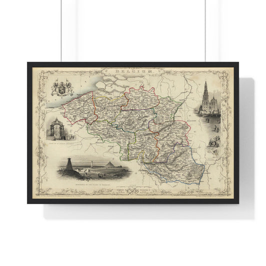 Belgium - 19th Century Map (Premium Wood Frame)