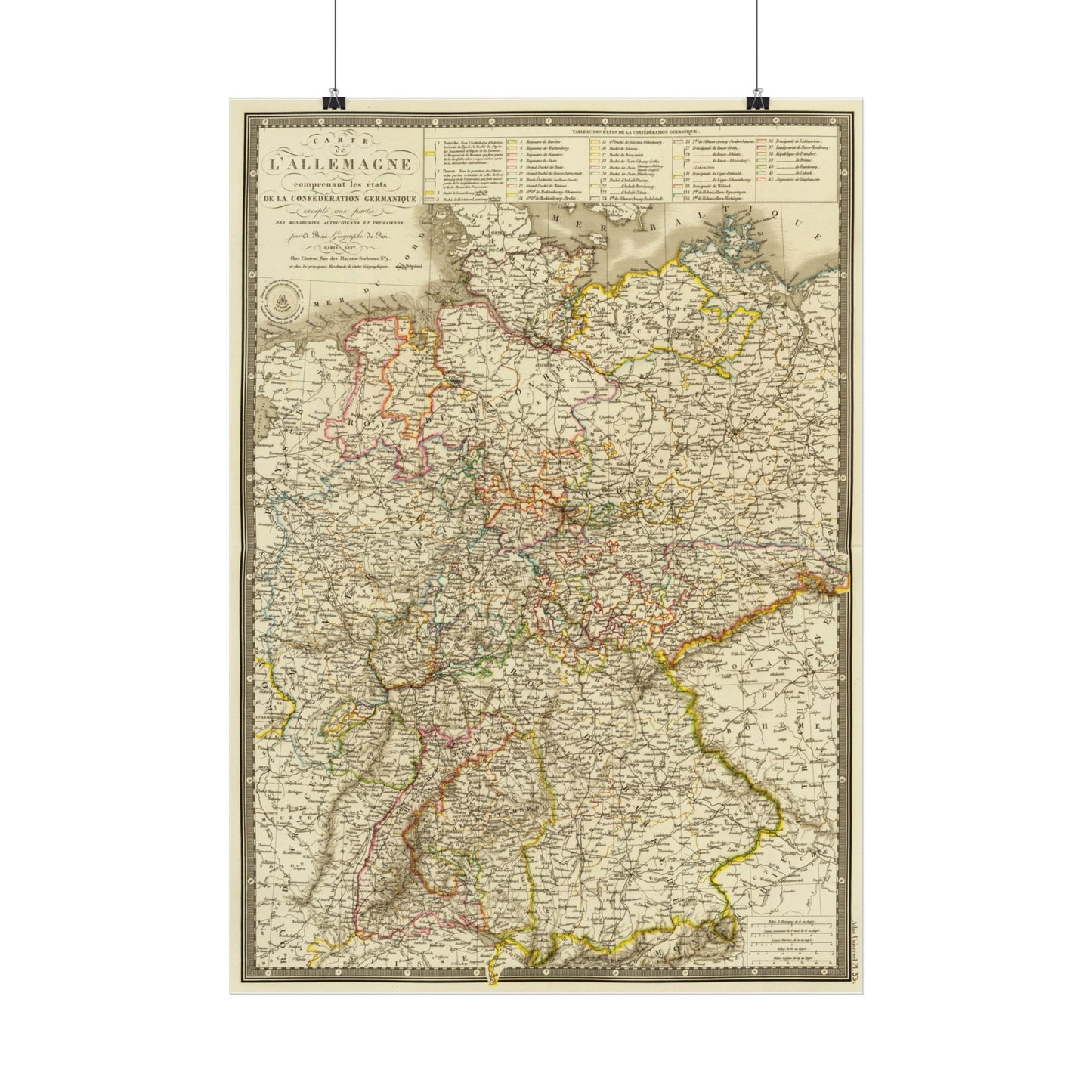 Antique Map of Germany (1827) — Adrien-Hubert Brue, Confederation of the German States