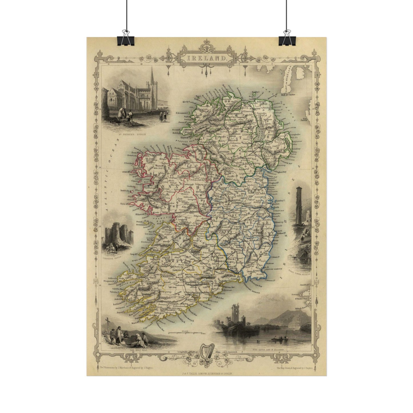 Antique Map of Ireland (1851) — Illustrated Atlas by J. & F. Tallis and R. Montgomery Martin