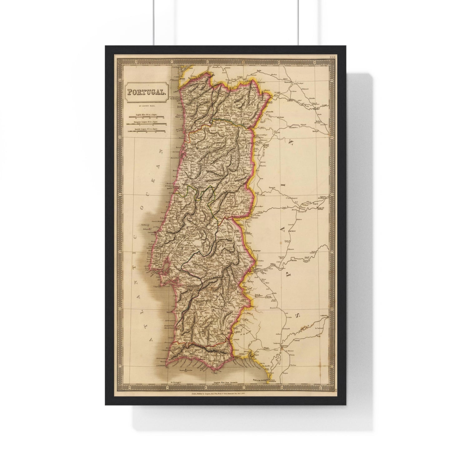 Portugal - 19th Century Map (Premium Wood Frame)