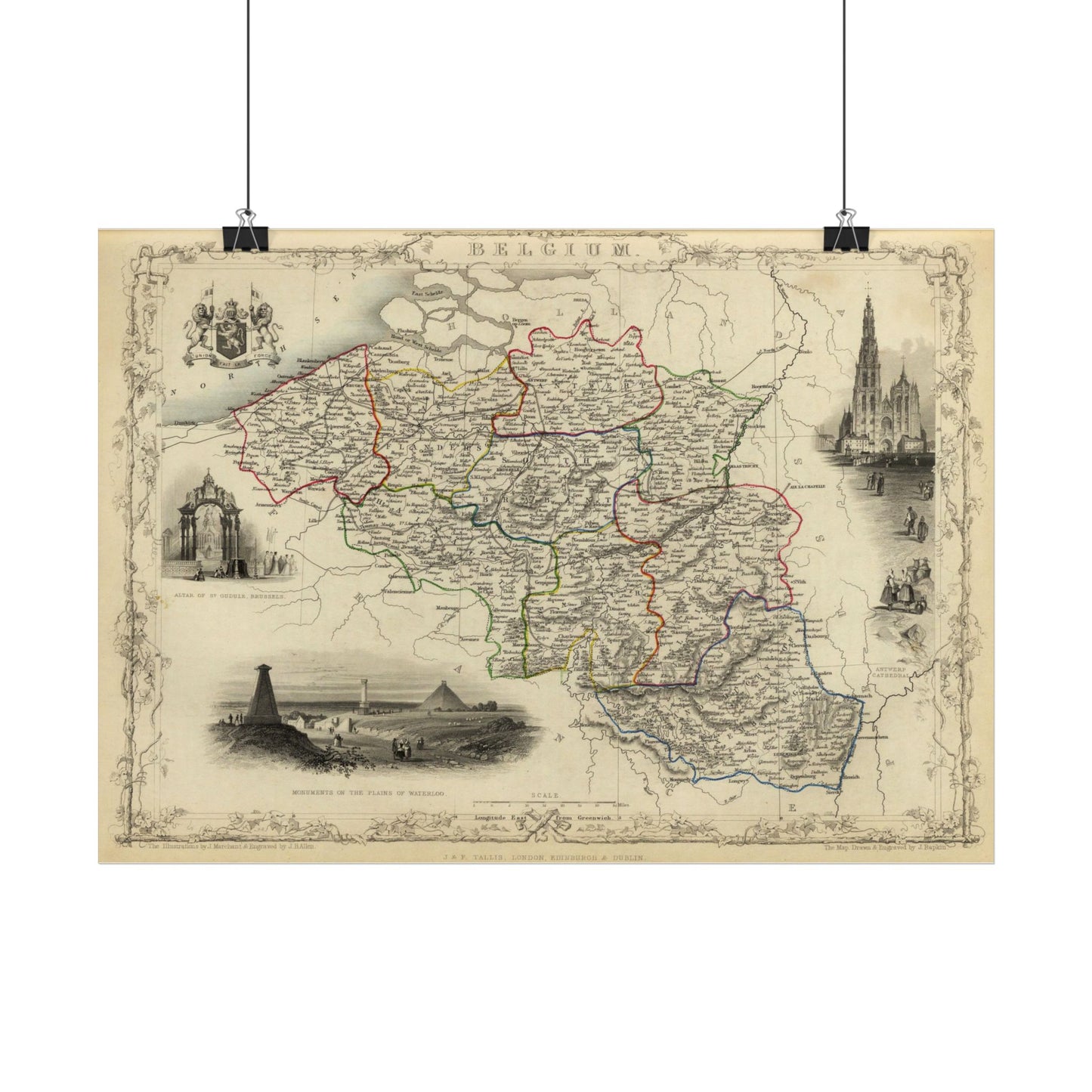 Antique Map of Belgium (1851) — Illustrated Atlas by J. & F. Tallis and R. Montgomery Martin