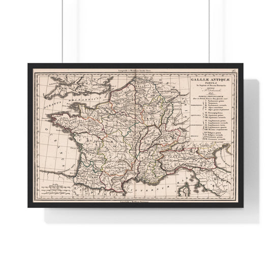 Ancient Gaul - French 19th Century Map (Premium Wood Frame)