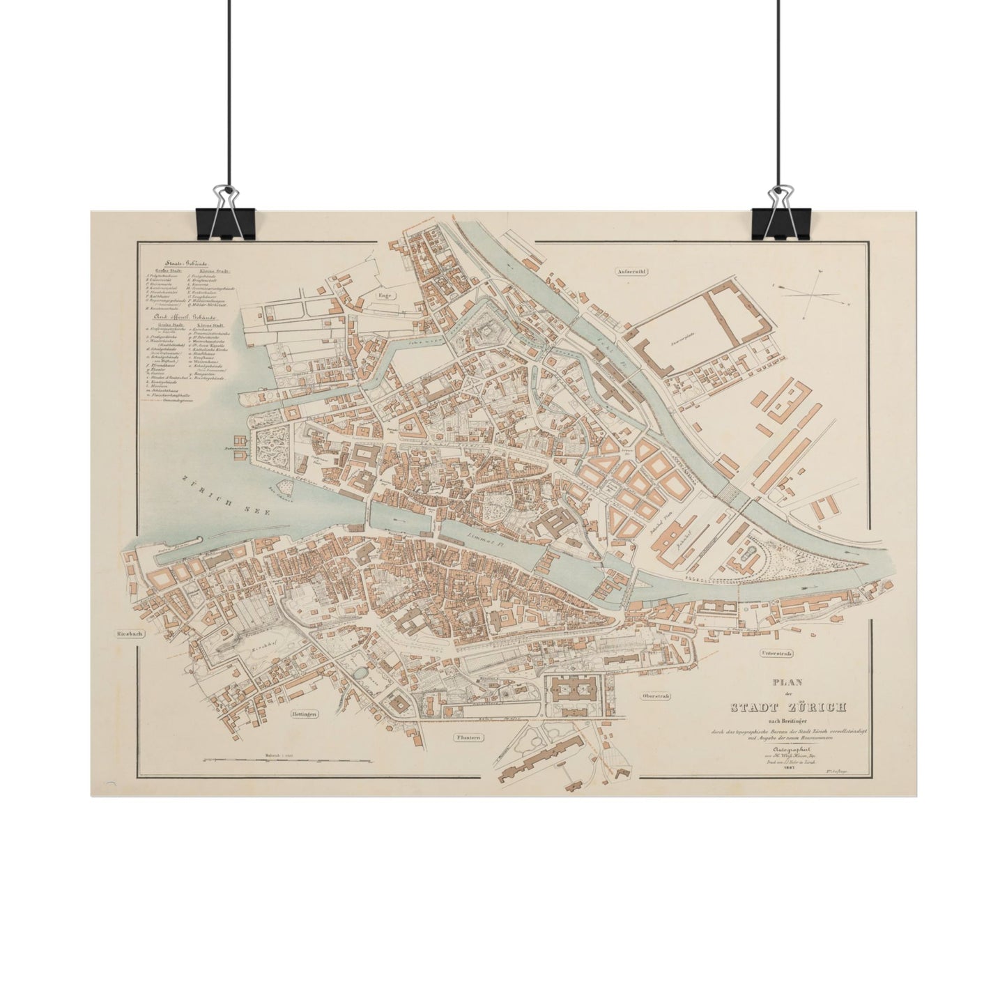 Antique Map of Zürich (1867) — Weiss-Keiser & Breitinger, Plan der Stadt Zürich