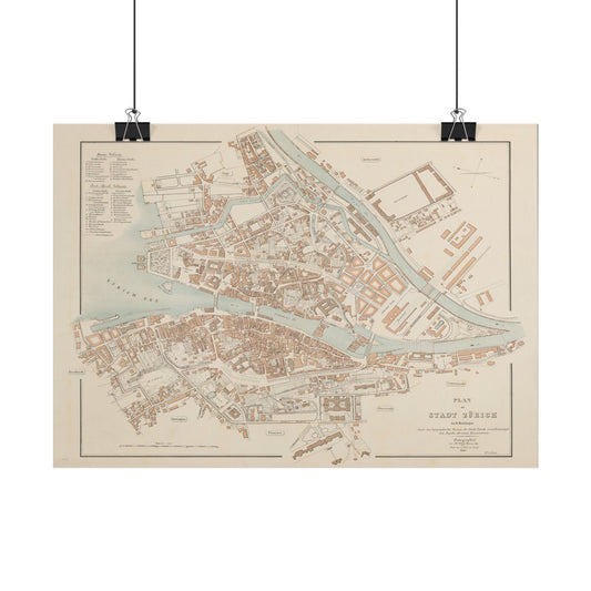 Antique Map of Zürich (1867) — Weiss-Keiser & Breitinger, Plan der Stadt Zürich