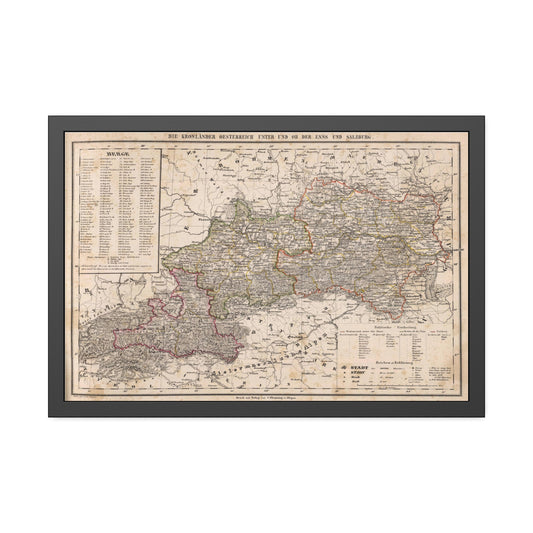 Antique Map of Austria (1855) — (Framed Print) Crown Lands of the Habsburg Empire by Carl Flemming