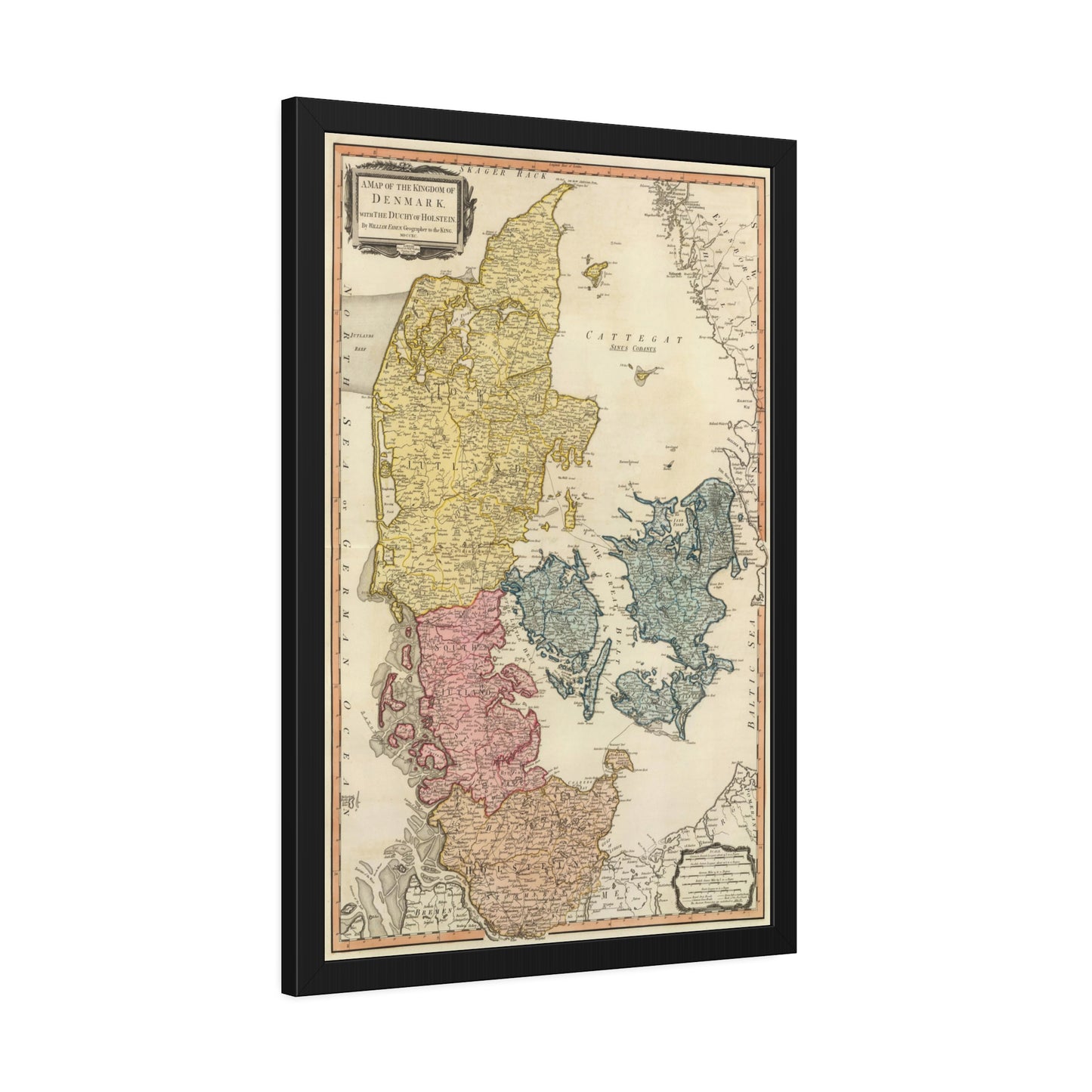 Antique Map of Denmark & Holstein (1790) — (Framed Print) William Faden, Geographer to the King