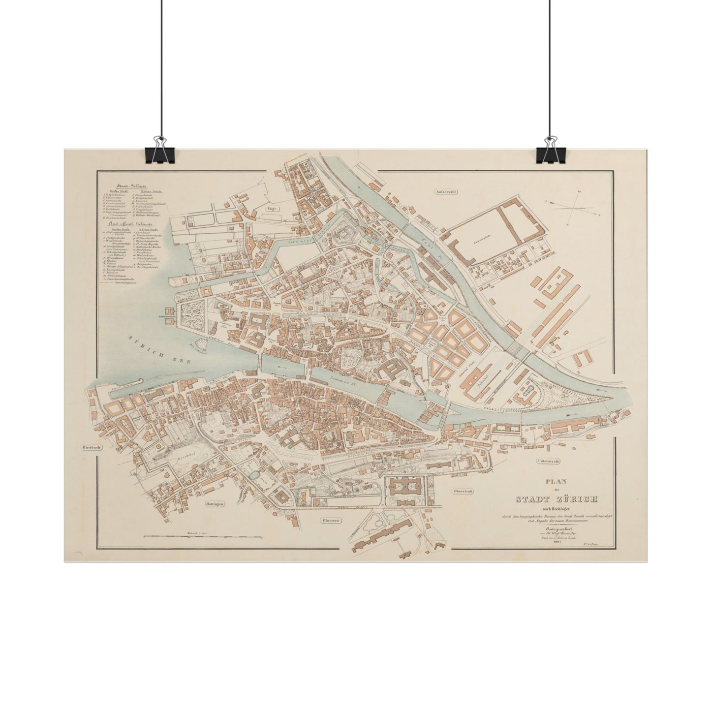 Antique Map of Zürich (1867) — Weiss-Keiser & Breitinger, Plan der Stadt Zürich