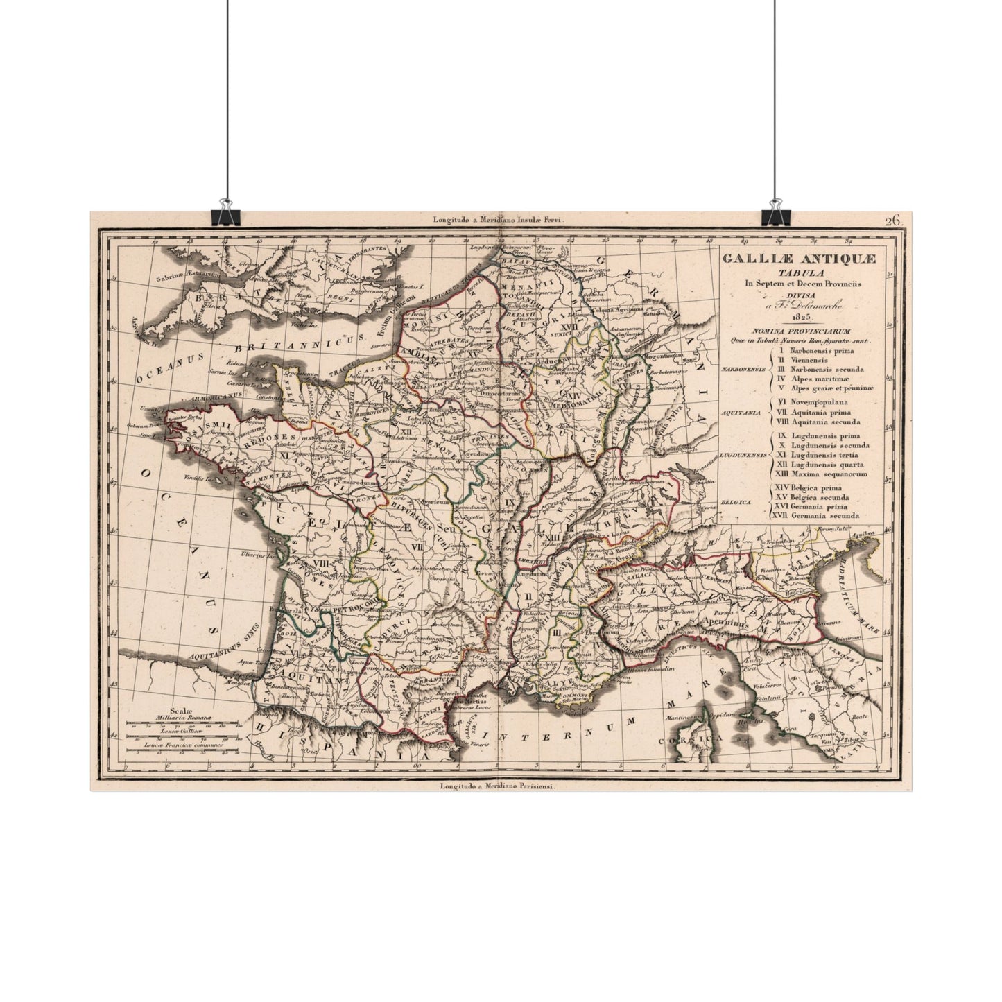 Antique Map of Ancient Gaul (1825) — Félix Delamarche, Galliae Antiquae, Paris