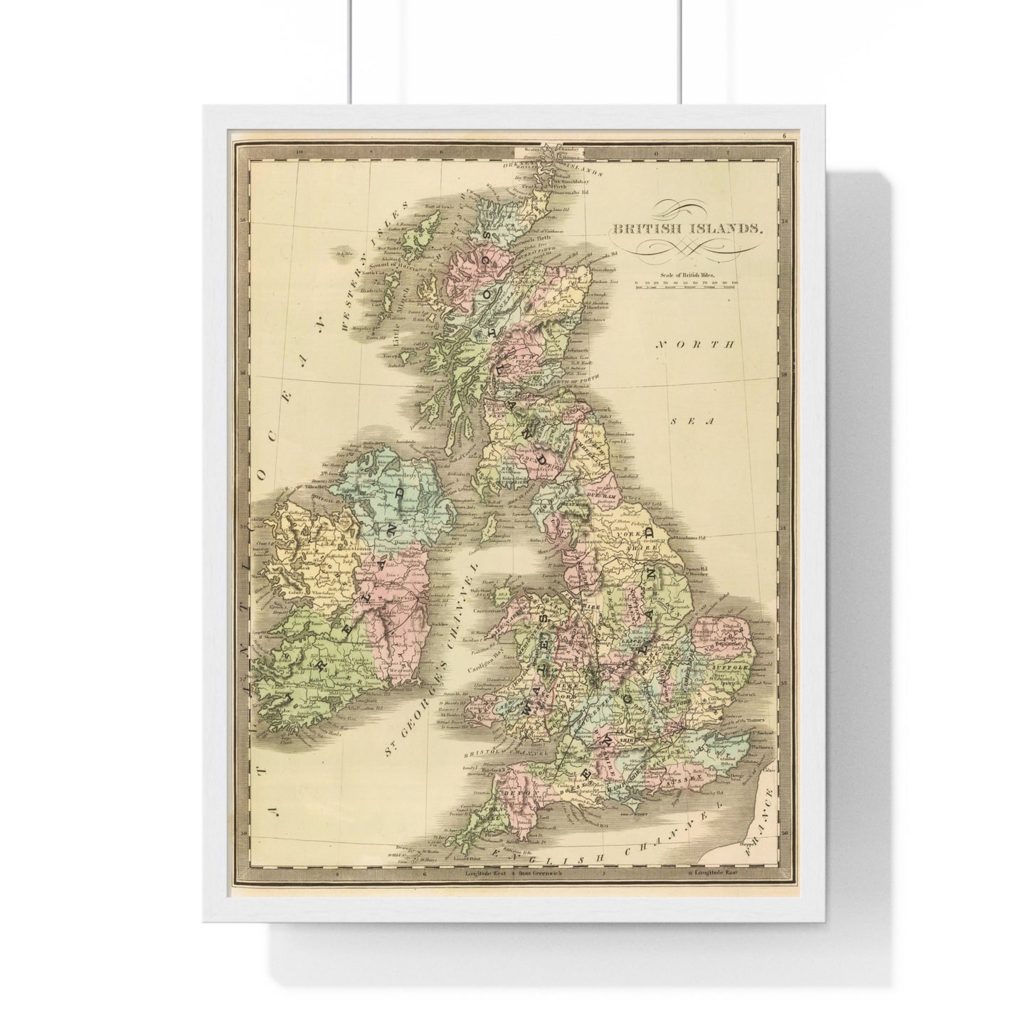 British Islands - 19th Century Map (Premium Wood Frame)