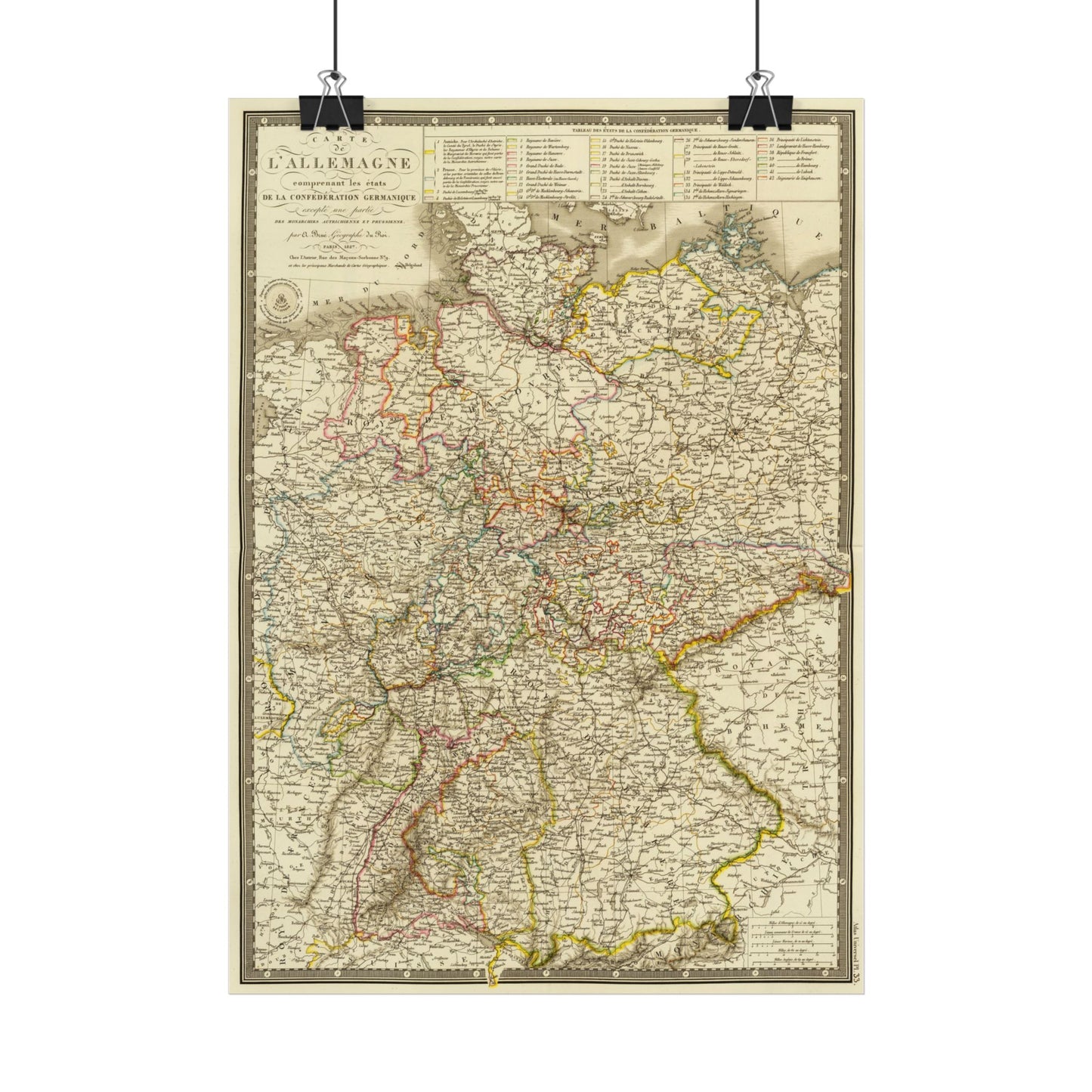 Antique Map of Germany (1827) — Adrien-Hubert Brue, Confederation of the German States