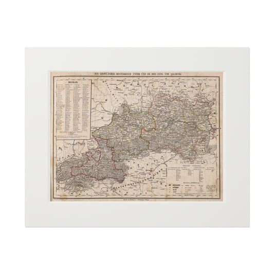 Austria - 19th Century Map (Passepartout Paper Frame)