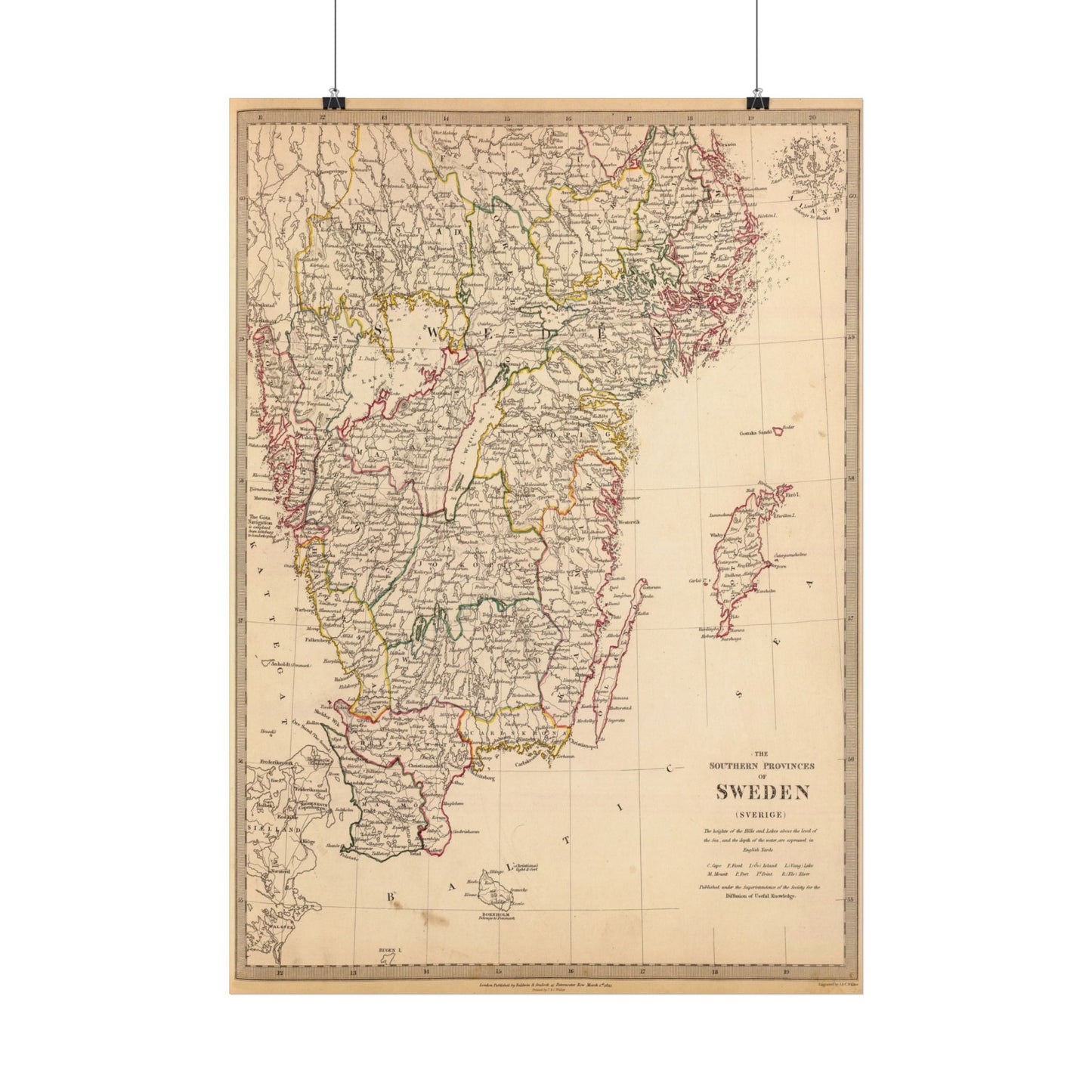 Antique Map of Southern Sweden (1833) — SDUK, Society for the Diffusion of Useful Knowledge, London