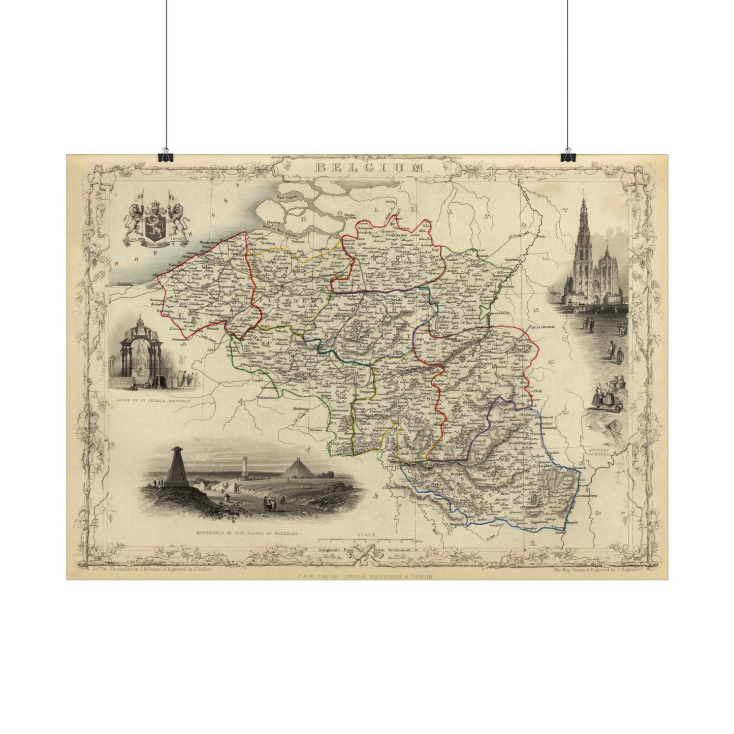Antique Map of Belgium (1851) — Illustrated Atlas by J. & F. Tallis and R. Montgomery Martin