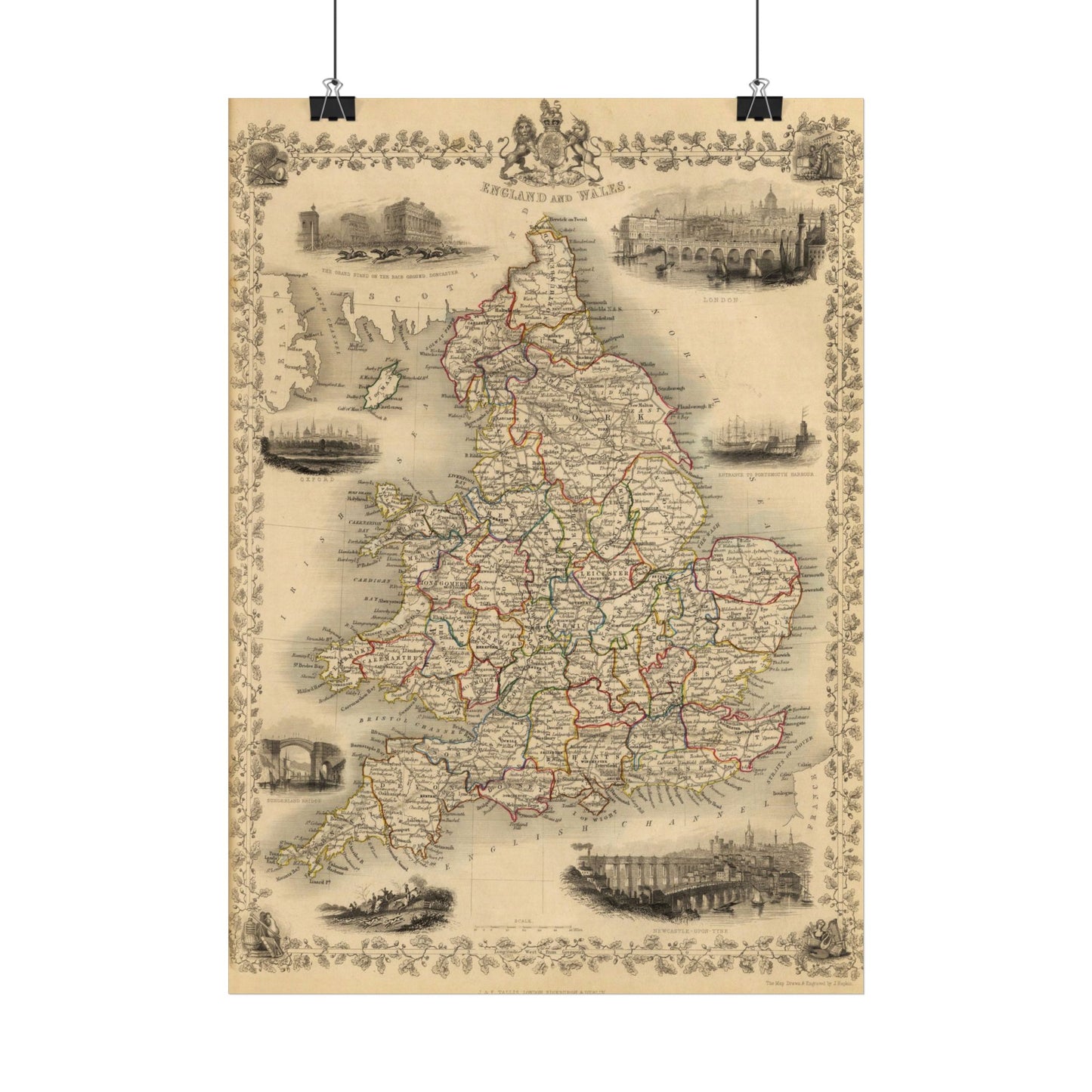 Antique Map of England & Wales (1851) — J. & F. Tallis, The Illustrated Atlas, London & New York