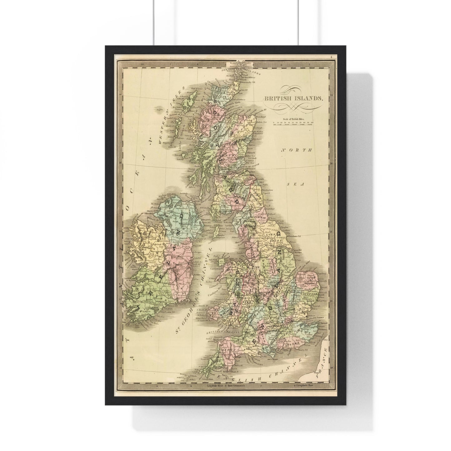 British Islands - 19th Century Map (Premium Wood Frame)