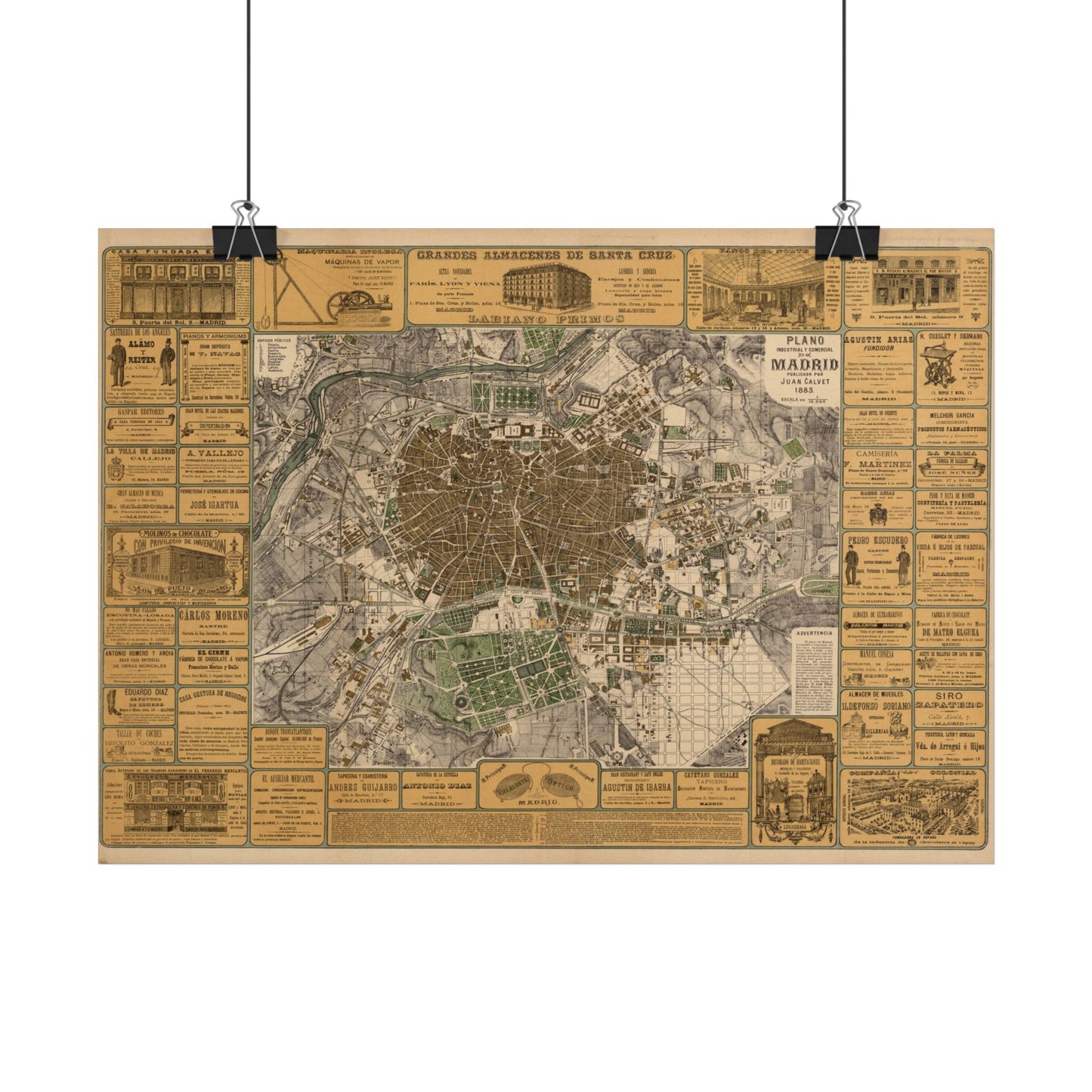 Antique Map of Madrid (1883) — Juan Calvet, Plano Industrial y Comercial de Madrid