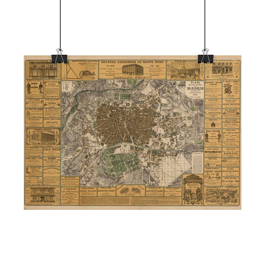 Antique Map of Madrid (1883) — Juan Calvet, Plano Industrial y Comercial de Madrid