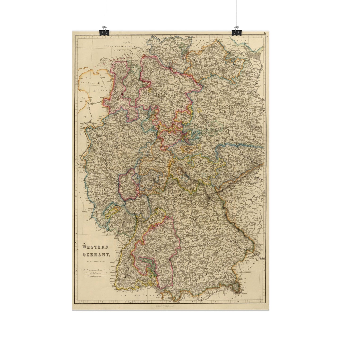 Antique Map of Western Germany (1832) — John Arrowsmith, London Atlas of Universal Geography