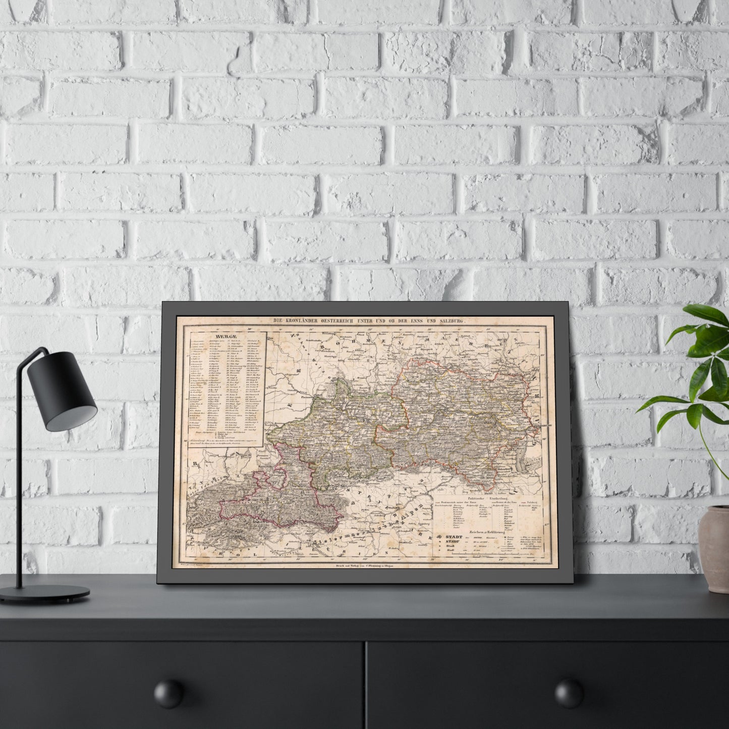 Antique Map of Austria (1855) — (Framed Print) Crown Lands of the Habsburg Empire by Carl Flemming