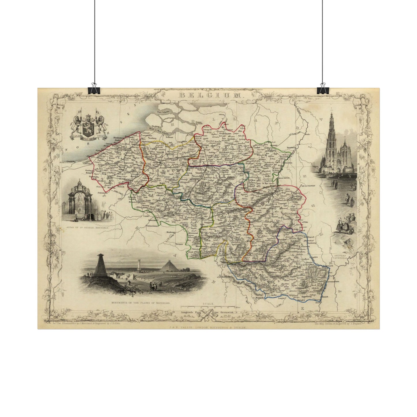 Antique Map of Belgium (1851) — Illustrated Atlas by J. & F. Tallis and R. Montgomery Martin